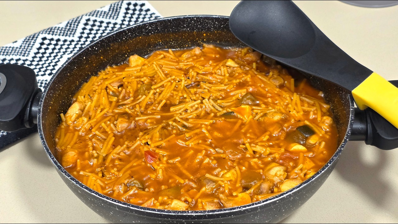 🥘Fideuá Fácil y Rápida 🍗 de Pollo con Pisto 🌶