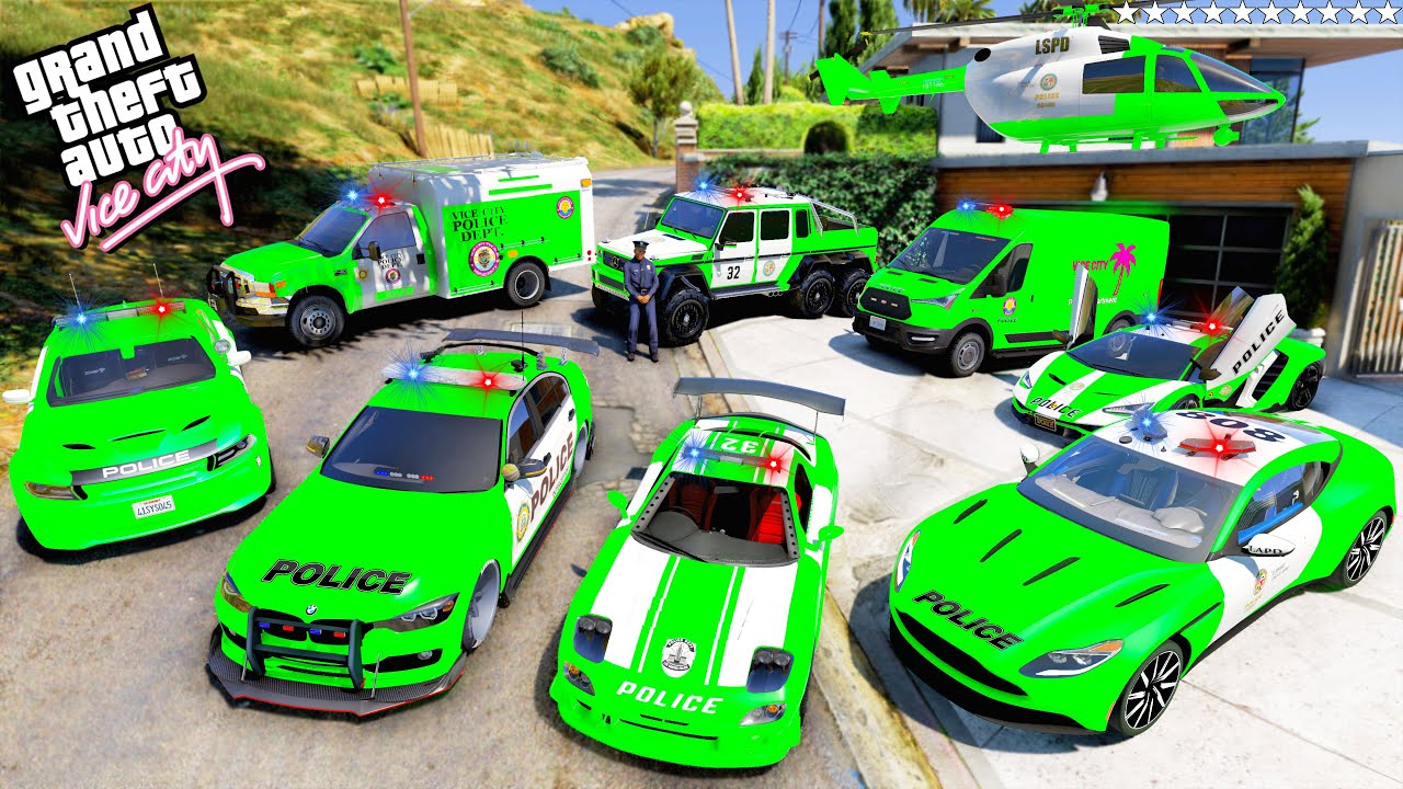 GTA 5 - Stealing VICE CITY Police cars with Franklin! (Real Life Cars #376)