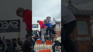 Girls Lose Balance on Table, Tumble Onto Chairs and Fall to the Ground