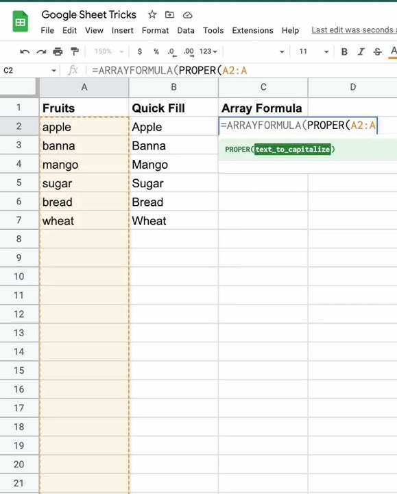 ArrayFormula vs QuickFill - Google Sheets