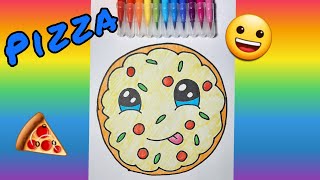 Draw and color kawaii pizza / Kawaii PIZZA zeichnen und malen 🍕