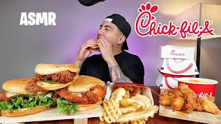ASMR SMASHING Chick-Fil-A Spicy Deluxe Sandwiches + Waffle Fries + Mac & Cheese | Real Eating Sounds