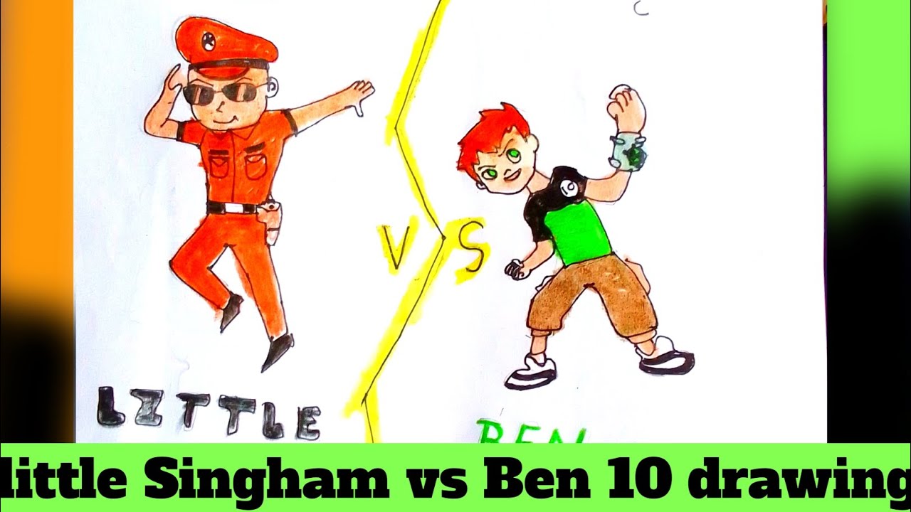 how to draw a little Singham vs Ben 10 drawing easy step-by-step aditya art'25 a