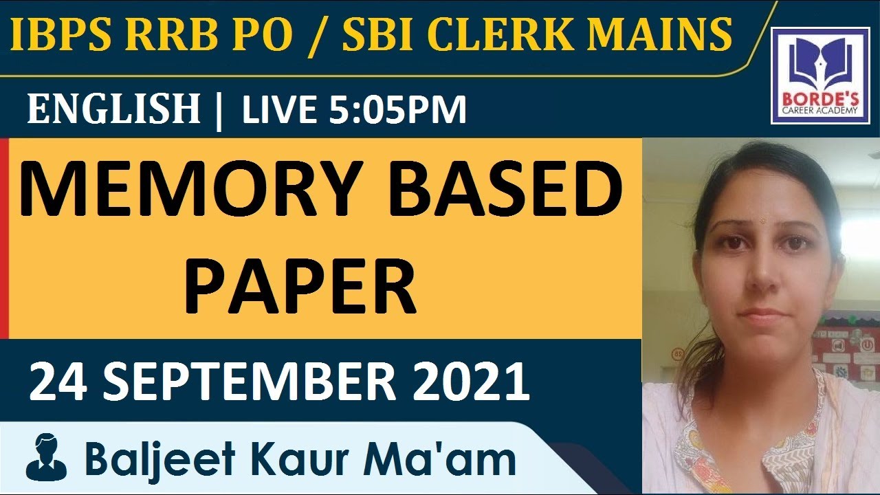 IBPS RRB PO & SBI CLERK MAINS 2021 | ENGLISH MEMORY BASED PAPER - 2 ...