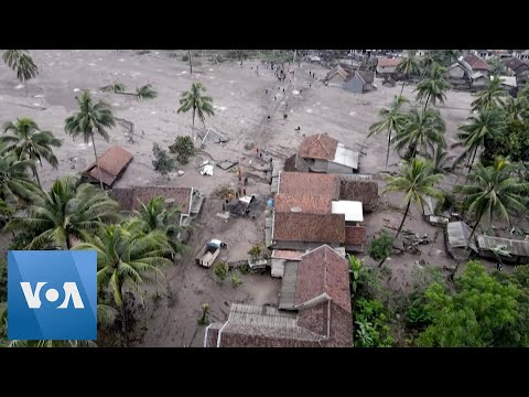 Indonesian Village Covered in Ash Following Volcanic Eruption.