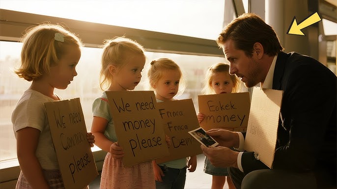 Poor Quadruplets Beg in 7 Languages at Airport—When a Billionaire Sees  Their Photo, He Breaks Down - YouTube