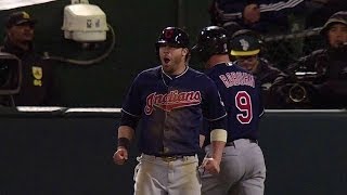 CLE@OAK: Brantley single, error plates two runs