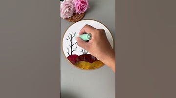 Make a beautiful landscape of autumn with fallen leaves! Creative painting