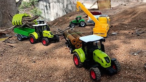 Toy Tractor with Trolley Fully Loaded #Timber by #ToyCrane Machine & Tractor videos | #KKT