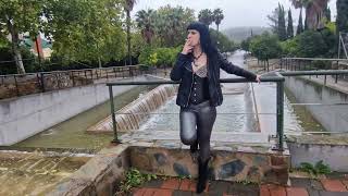 🌟Victoria Devil-  Leather Jacket, Silver Leggings, Underbust Corset And Studded Bra...smoking