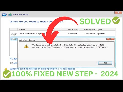 ✅100 FIXED Windows cannot be installed to this disk. the selected disk has an MBR partition table
