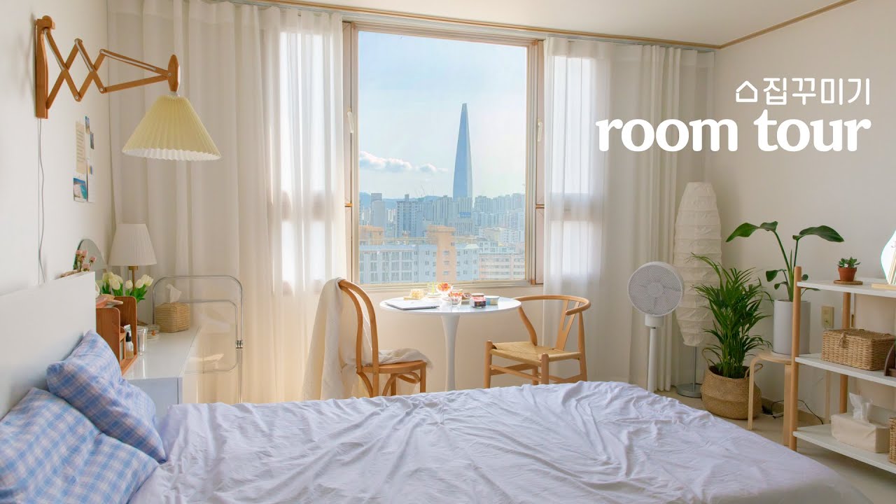 롯데월드타워가 보이는 8평 여자 원룸 인테리어 집꾸미기💙House Room Tour (feat.듀얼모니터+데스크탑🖥⌨️)