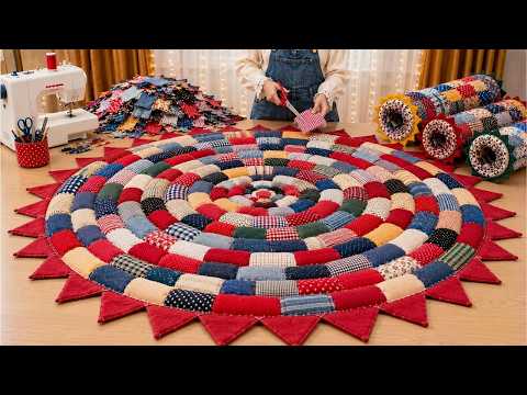 AMAZING IDEA! Don’t Throw Away Fabric Scraps – Turn Them Into a Stunning Rug! 😍