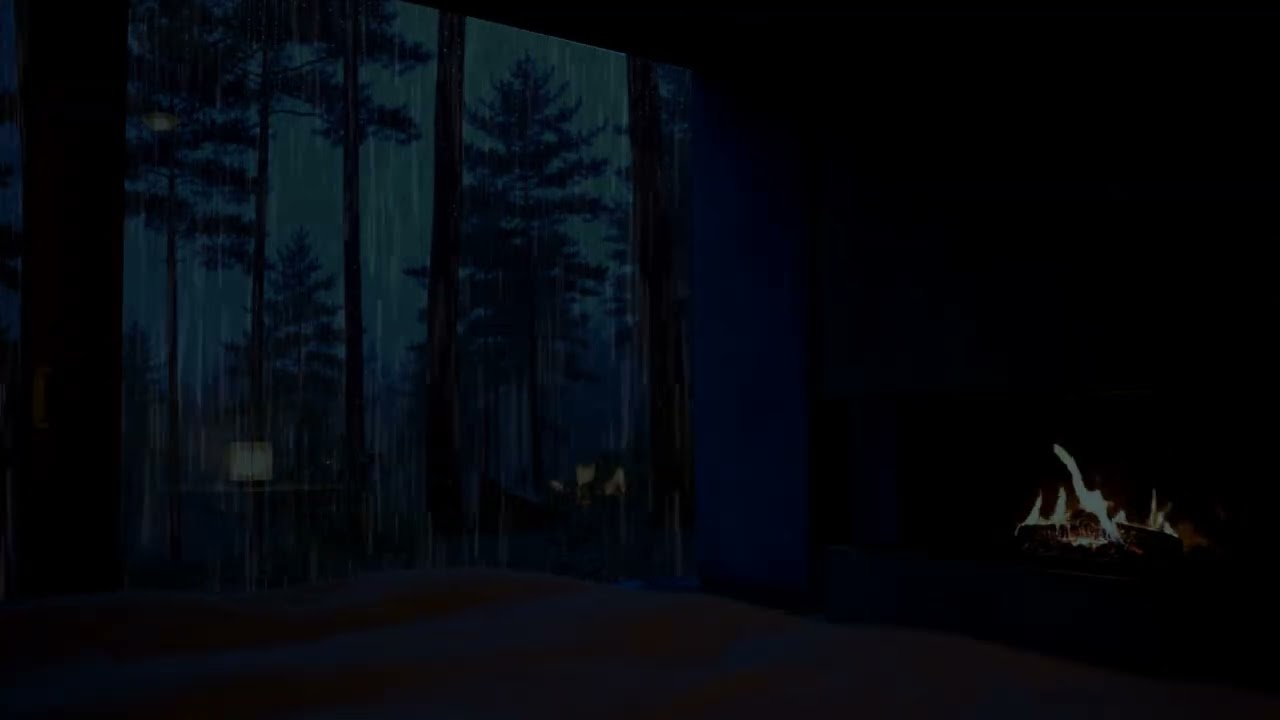 Dreamy Cabin Nook Scene 🌧️ Warm Fireplace & Rain Forest Ambience | Deep Sleep & Insomnia