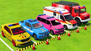 TRANSPORTING POLICE VEHICLES, AMBULANCE, FIRE DEPARTMENT WITH TRUCKS ! Farming Simulator 22
