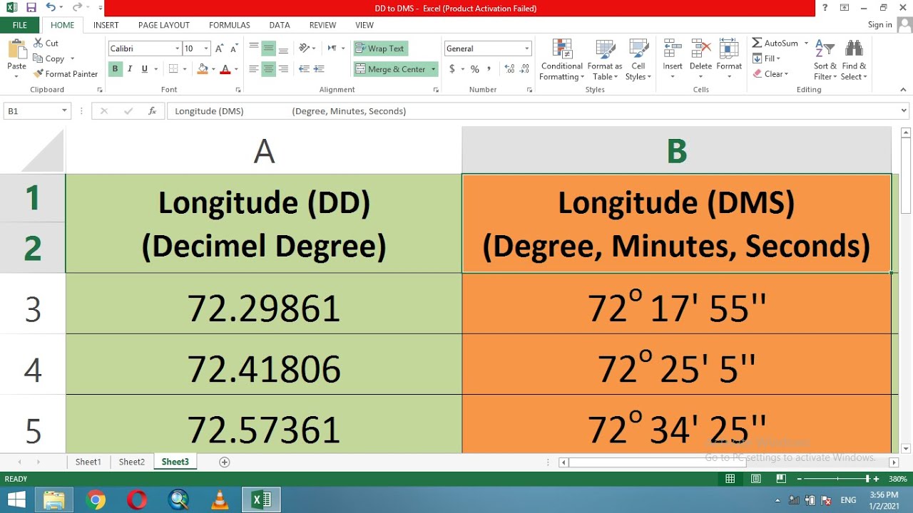 vaccination beviser Kano Conversion of Decimal Degree to Degrees Minutes Seconds in Excel- What is  DD to DMS Formula in Excel - YouTube