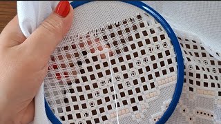 Hardanger part 16 💙 : buttonhole stitch around the embroidery tablecloth step by step