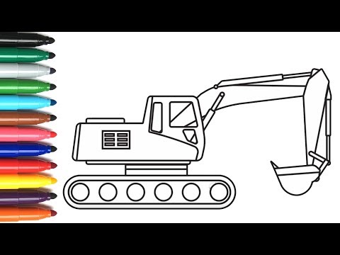 COMO DESENHAR E COLORIR A ESCAVADEIRA - APRENDER CORES BEBE
