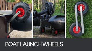 Transom launching wheels lifted on inflatable boat