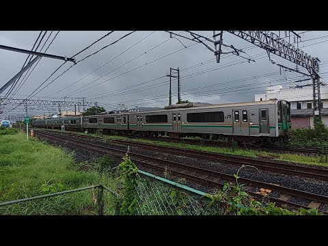 【2023/08/08 10:46～47･701系+E721系+E721系･警笛とポイント通過によるジョイント音あり】東北本線430M(上り･仙台→白石) 白石駅付近にて
