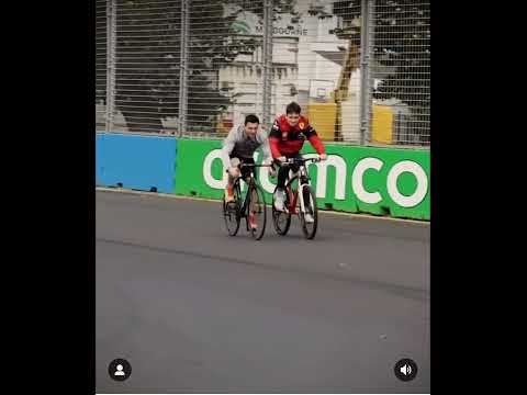 Charles Leclerc  overtaking in a bicycle