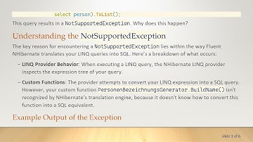 Understanding the NotSupportedException in Fluent NHibernate Queries
