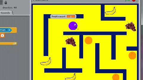 Scratch Pacman game -  counting the fruit