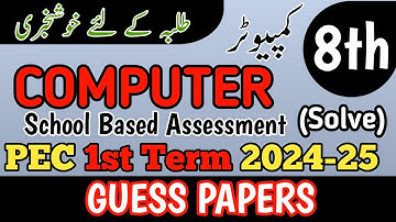 Class 8 Computer Paper School Based Assessment 2024 | SBA First Term papers 8th Class | PEC Grade 8