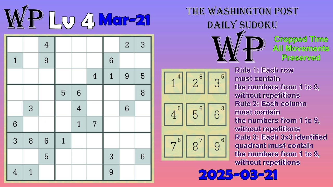 The Washington Post Daily Sudoku 2025-03-21 Level 4 - YouTube