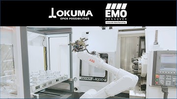 EMO2023 - Drehzentrum GENOS L2000-e mit Okuma Robot Cell (ORC) Minitend