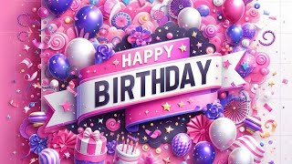 Details 🎉 4-Hour  Backdrop | Elegant Pink, White & Purple Happy Birthday Screensaver | Events & Celebrations Guide