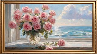 Coastal Rose Garden | 4K Frame TV Art Screensaver | Soft Pink Floral Oil Painting screenshot 4
