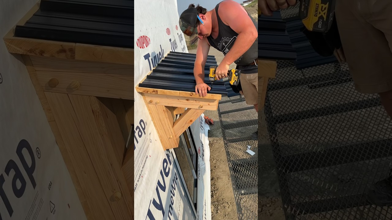 More roofing tin going on more door and window awnings #construction #workshop #tools