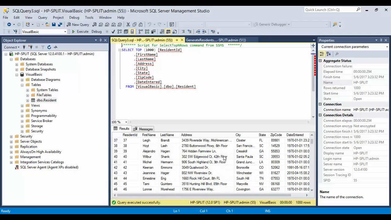 change default database sql server management studio 17