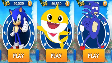 Sonic Dash vs Go Sanic Goo MEME vs Baby Shark Run - All Characters Unlocked All Bosses Defeated