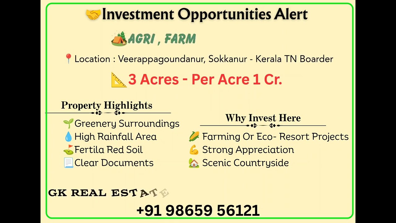 *Investment Opportunity Alert! 📢*🌿 Agricultural Land for Sale – Kerala Border 🌿
