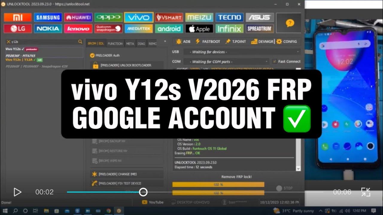 vivo Y12s V2026 FRP GOOGLE ACCOUNT bypass with UNLOCKTOOL - YouTube