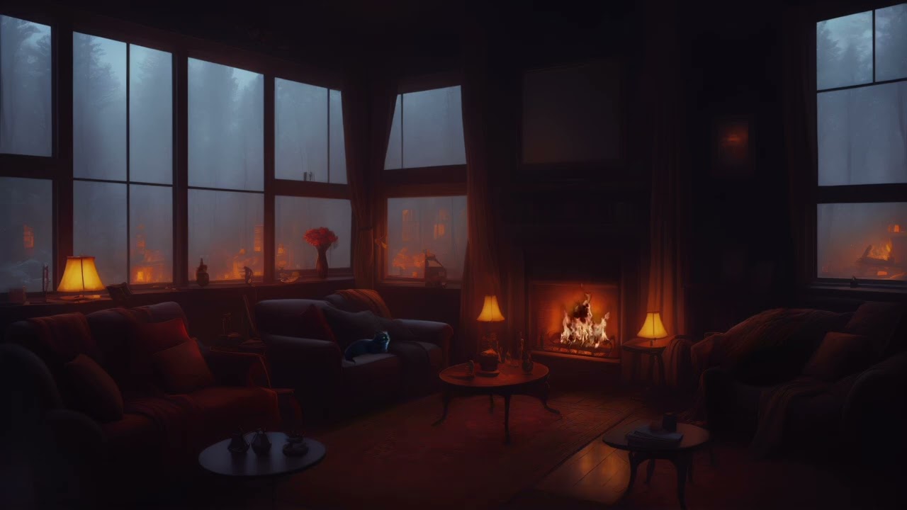 Comfy Cabin with a Foggy Night - Lofi Chill tunes for Relaxing and Studying