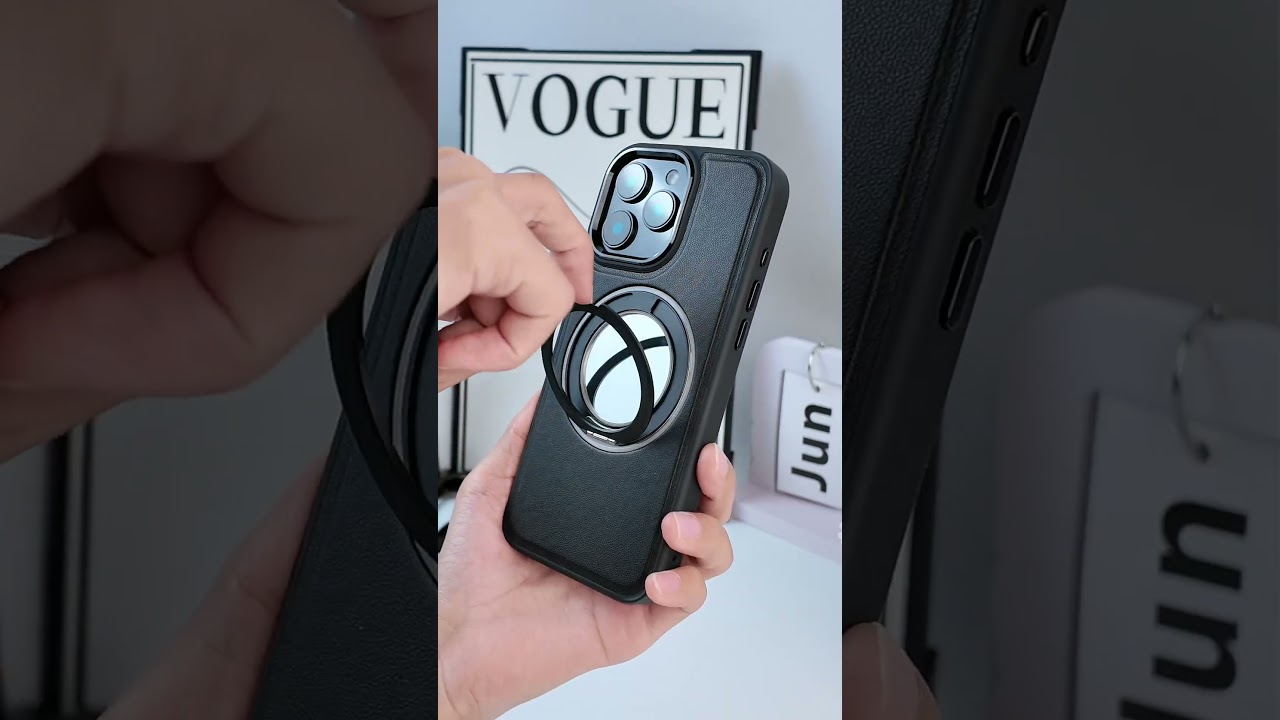 Magnetic iPhone Case with Mirror, Kickstand & Leather Finish.