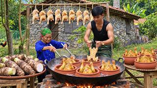 Crispy Fried Chicken in Clay Pots – Giant Pan Cooking with Grandma – Traditional Wood-Fired Cooking