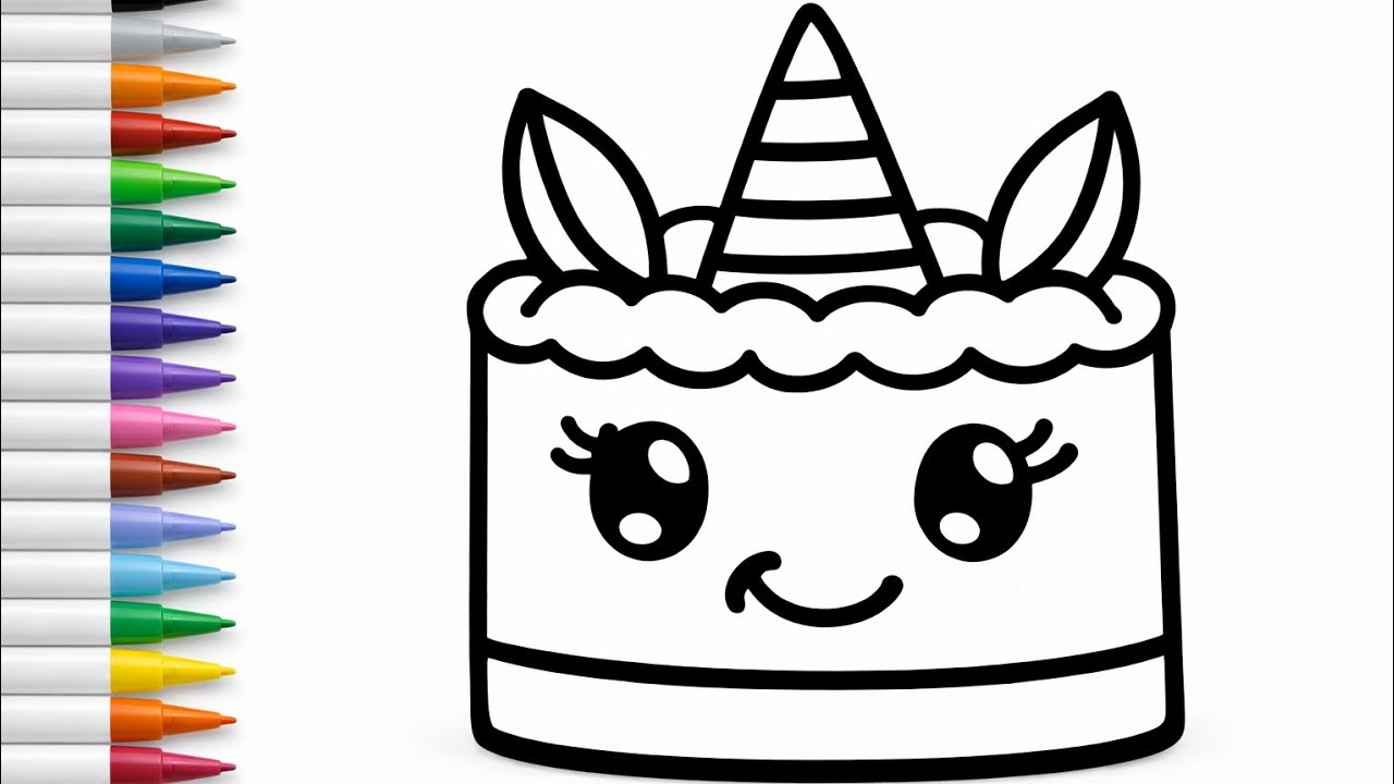 Cute Unicorn Cake Easy Drawing 🦄🎂 Step by Step