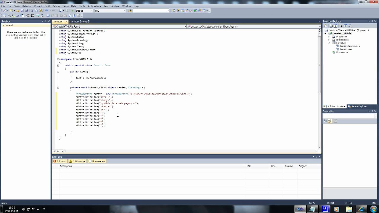 how to create a html file in visual studio c# sharp - YouTube