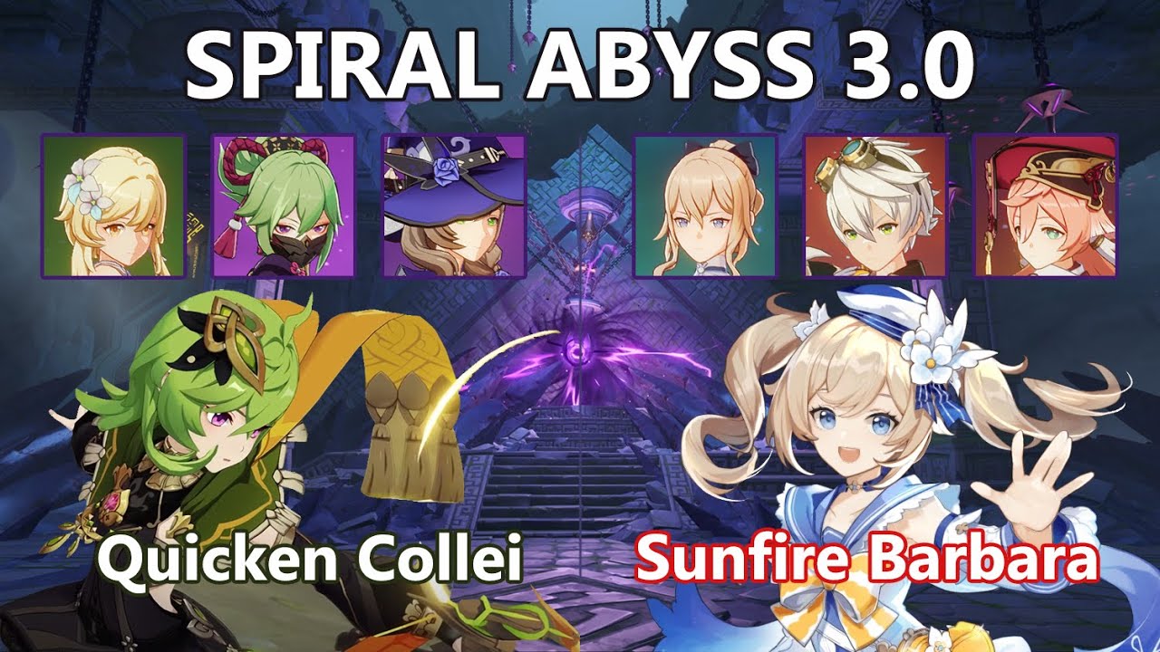 Spiral Abyss 3.0 - Quicken Collei (ft. Lumine, Lisa, Shinobu) / Sunfire Barbara - Floor 12 - 9*