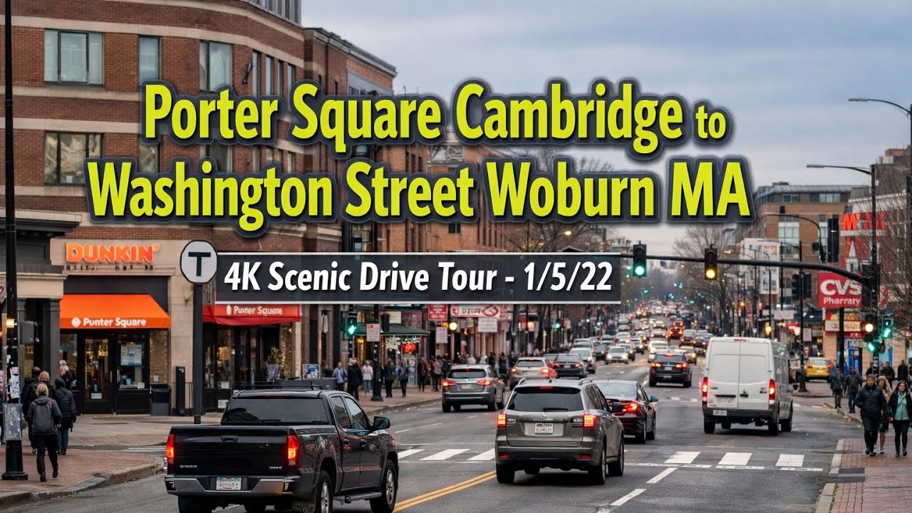 🚖 Porter Square Cambridge to Washington Street Woburn MA | 4K Scenic Drive Tour - 1/5/22