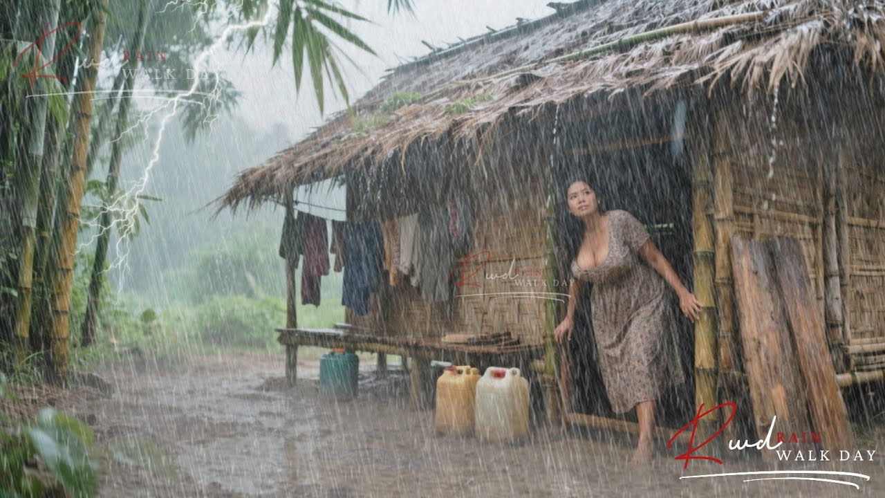 Горная жизнь во время самой сильной ветровой бури в Азии, прогулка под дождем для расслабления и сна