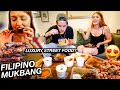 FILIPINO STREET FOOD MUKBANG! Huge Feast (Caldereta, BBQ, Adobo Rice, Leche Flan & More)