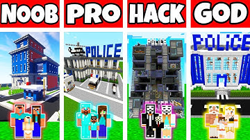 Minecraft: FAMILY POLICE STATION BUILD CHALLENGE - NOOB vs PRO vs HACKER vs GOD in Minecraft