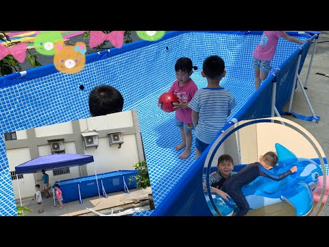 Costco大型泳池「開箱」INTEX 簡易裝4.5公尺長方形游泳池
