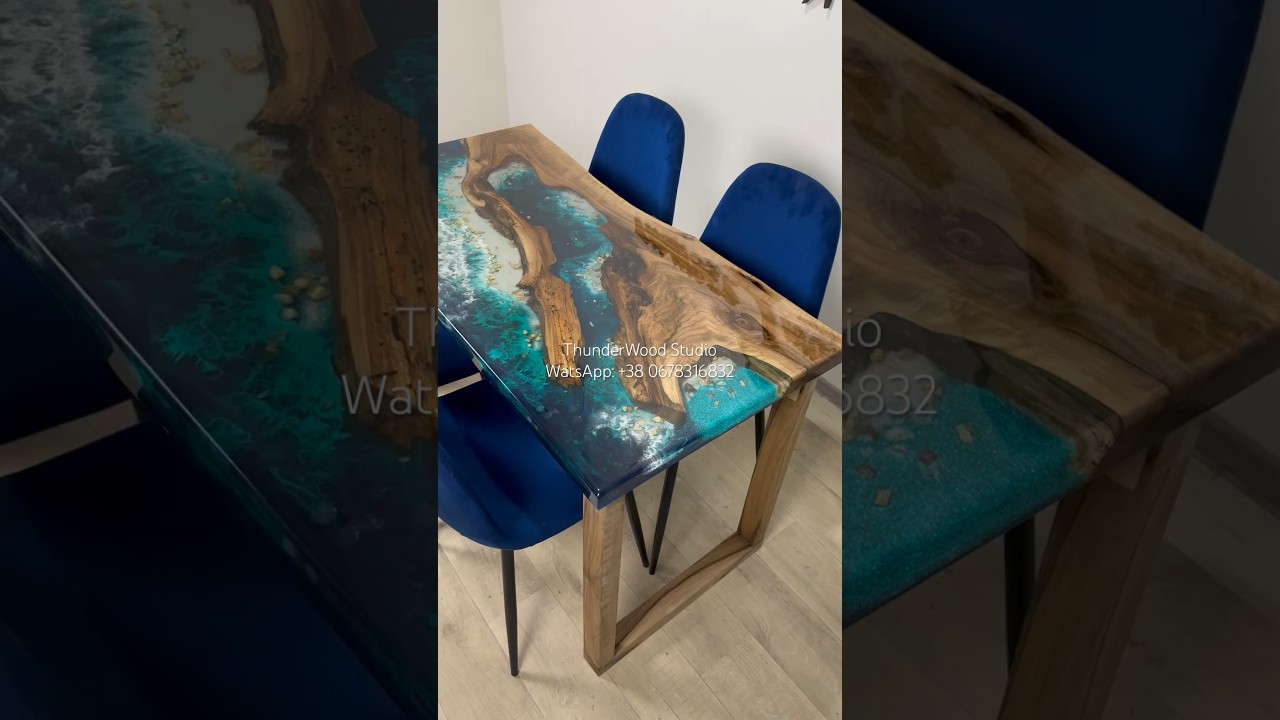 Table - Ocean, light blue color, made to order/Resin table top