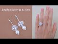 DIY Classic White Pearl and Crystal Bicone Beaded Earrings & Beaded Ring. How to Make Beaded Jewelry